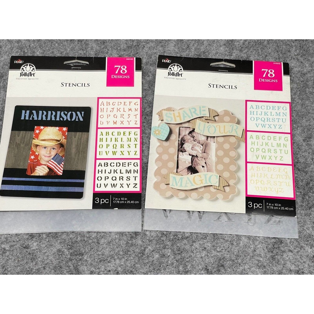 Folk Art Plastic Stencil Value Pack, 156 Designs 6 Fonts-All Caps 7"x10" in 6pc